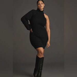 NWT Anthropologie Asymmetrical Slim Sweater Mini Dress — Black — LP